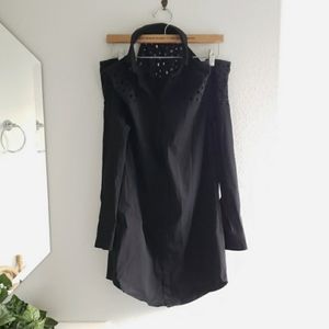 Vionnet Paris Eyelet Black Cold Shoulder Short Mini Dress Size Small